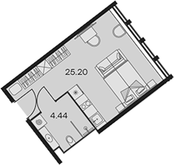 Квартира студия 29.64 м², 15/15 эт., Апарт-отель «Апарт-отель 25-7 Заневский»